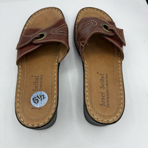 Josef Seibel Slide Sandals Womens Size EU 37 US 6.5 Brown Block Heel‎ - Picture 4 of 8